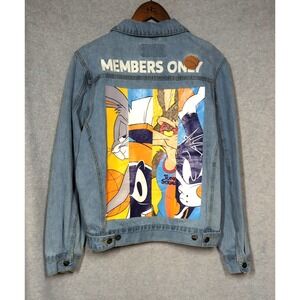 Looney Tunes Denim Jacket M Members Only  Blue Full Back Graphic Cool Festival